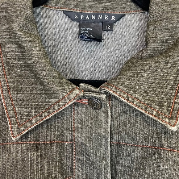 Spanner Olive Denim Botton-Down Jean Jacket Size 12 Spandex Stretch Blend Green - Picture 7 of 14